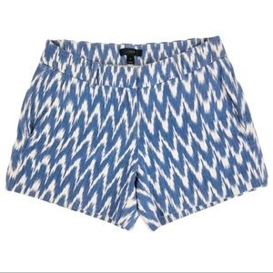 J. Crew Womens Blue & White Shorts Ikat Print Zig Zag 4" Inseam Pockets Size 0